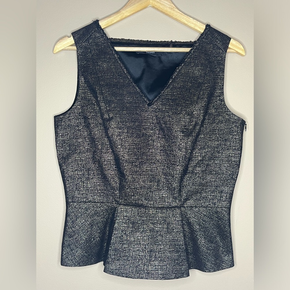 Tahari Vest Gold Black, Sleeveless V-neck Side Zipper size Medium